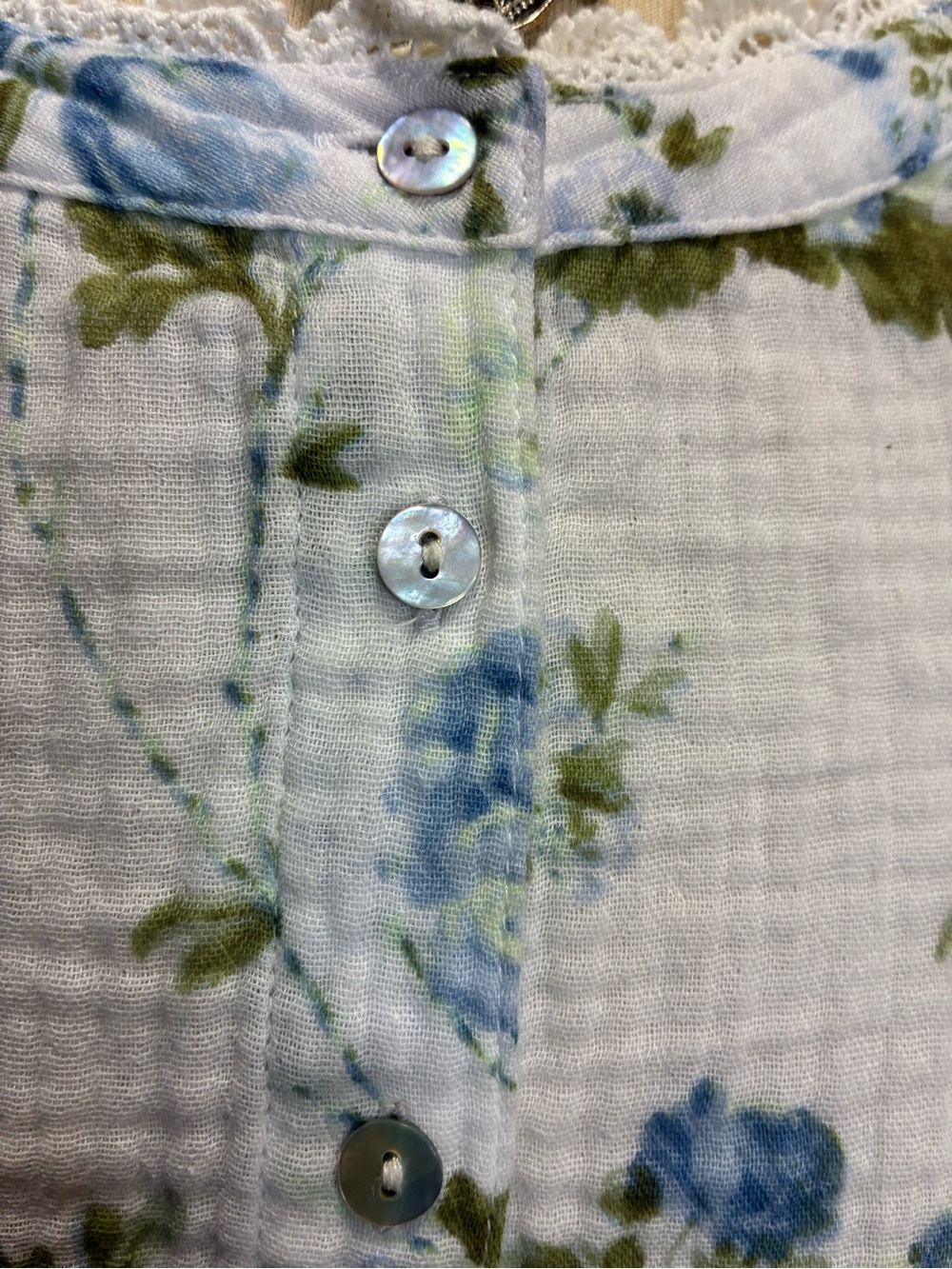 Laura Ashley White Button-Front Floral Blouse with Blue & Green Print - Picture 4 of 10